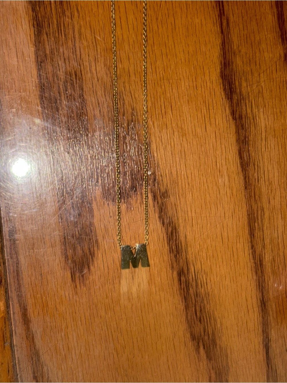 Gold Initial 'M' Pendant Necklace - Ladies Minimalist Jewelry 9 3/4 inches